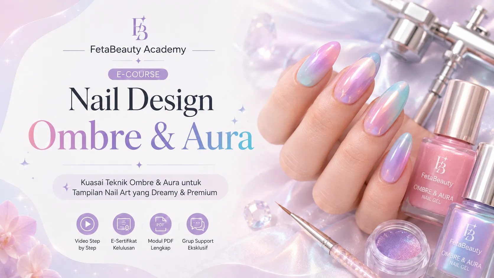 Cover e-course Nail Design Ombre dan Aura FetaBeauty Academy