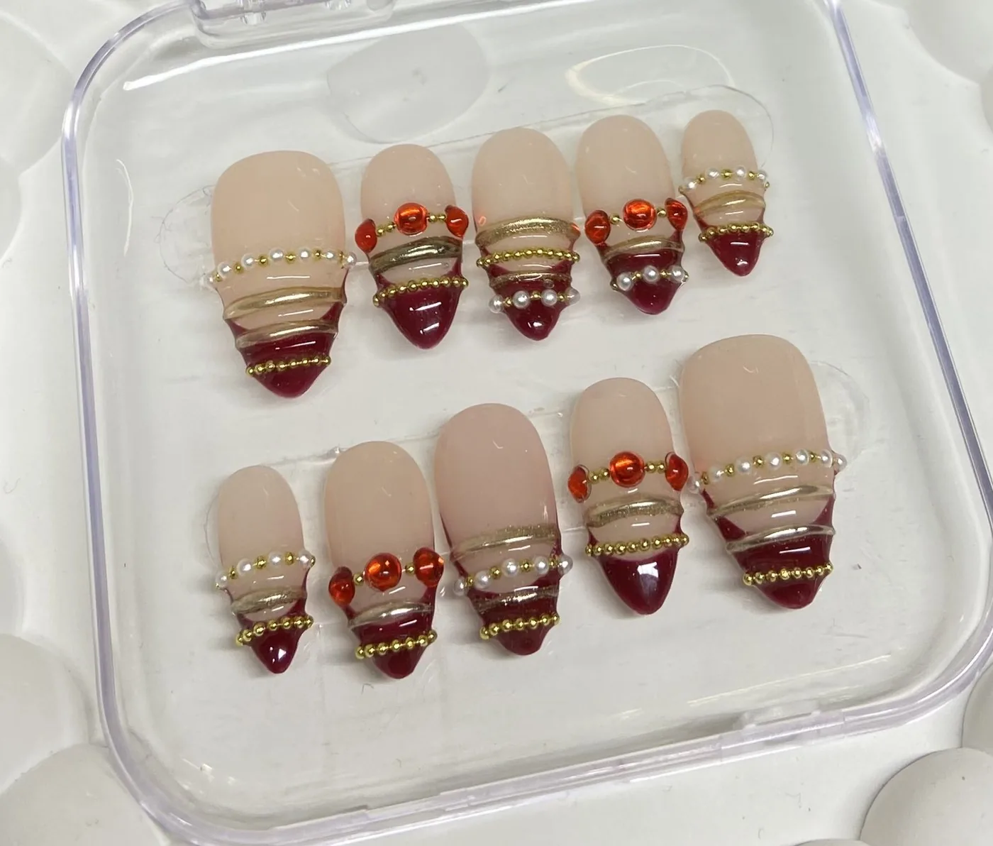 Press on nails ruby pearl french