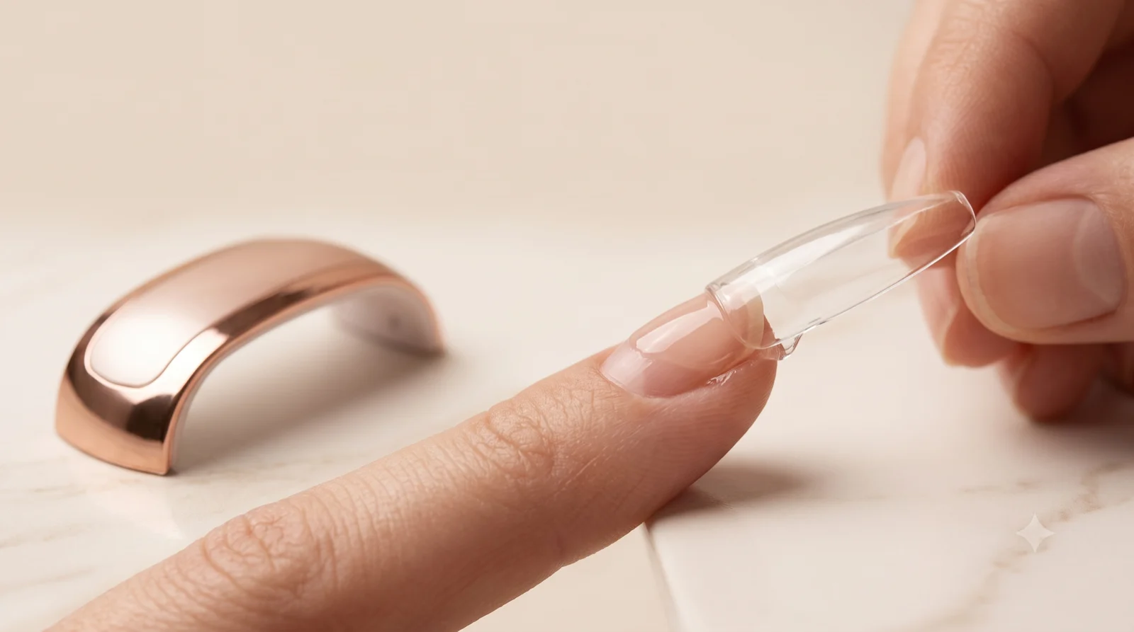 Teknik aplikasi soft gel tip dari sudut 45 derajat bebas bubble