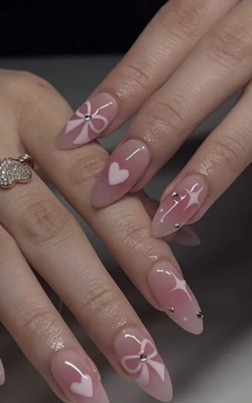 ide design nail art pink metallic