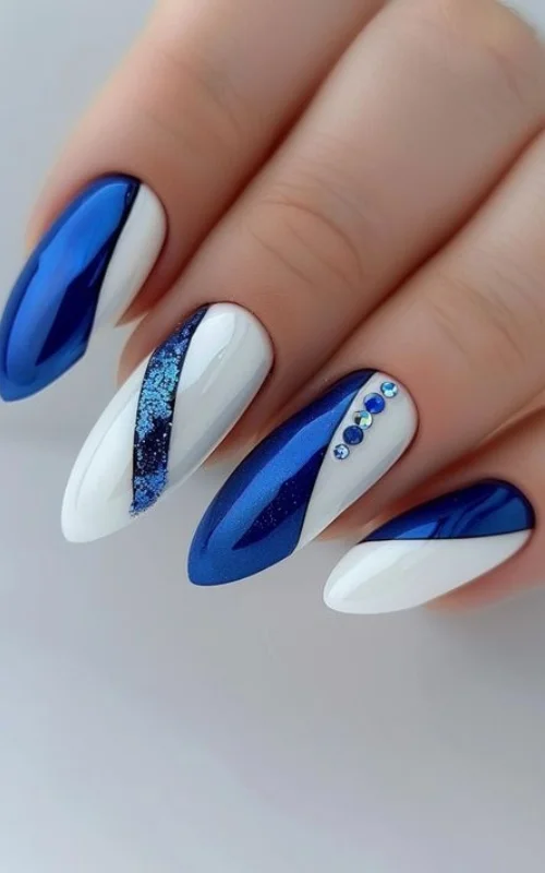 kombinasi nail art biru