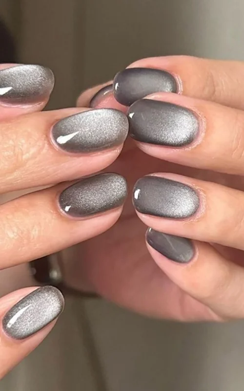 nail art cat eye silver