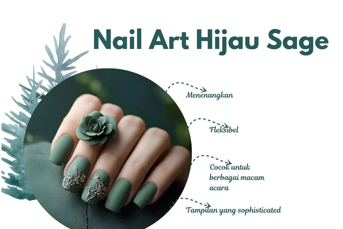 daya tarik nail art hijau sage