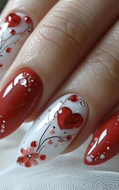 ide design Nail art warna merah valentine